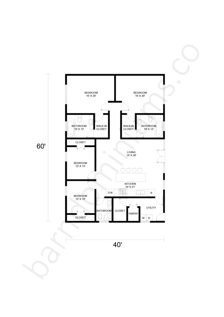 4 bedroom barndominium floor plan