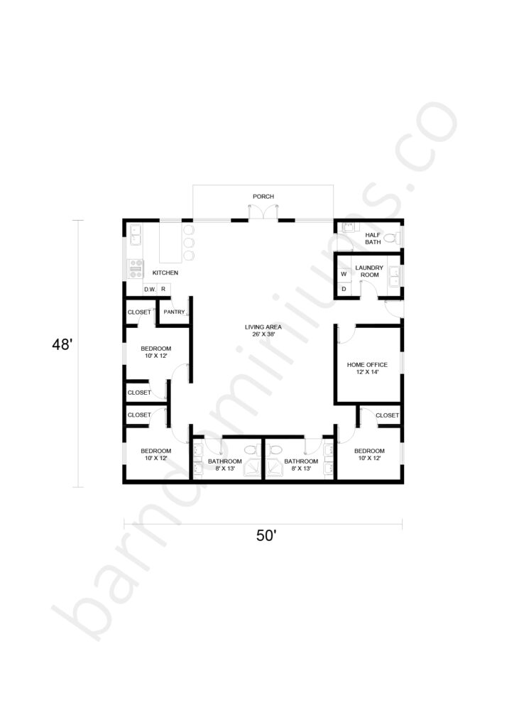 3 bedroom barndominium floor plan