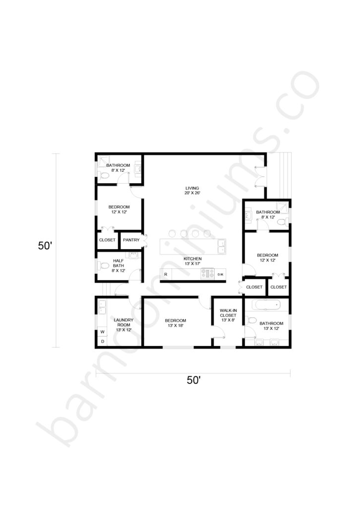 3 bedroom barndominium floor plan