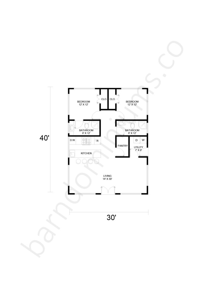 2 bedroom barndominium floor plan