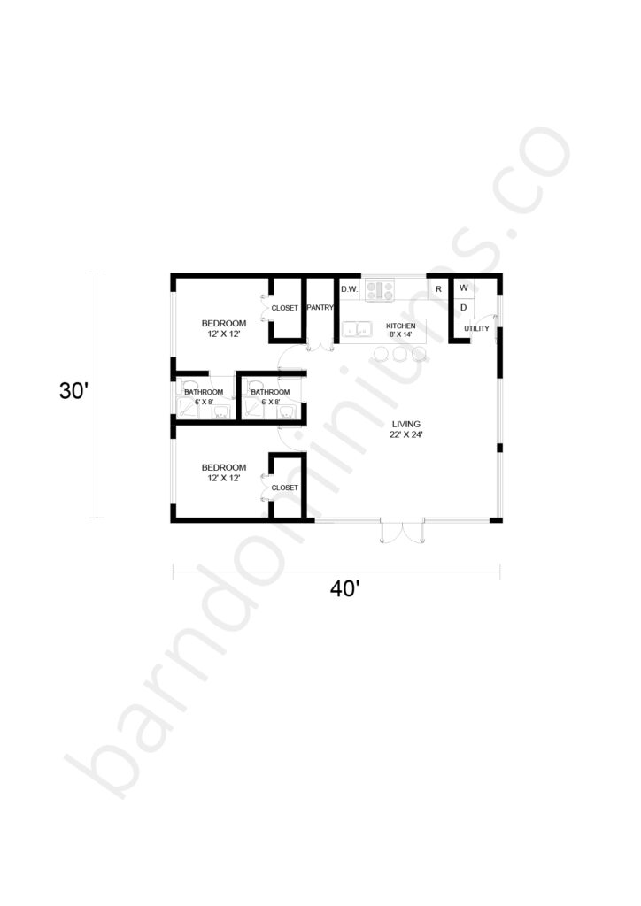 2 bedroom barndominium floor plan
