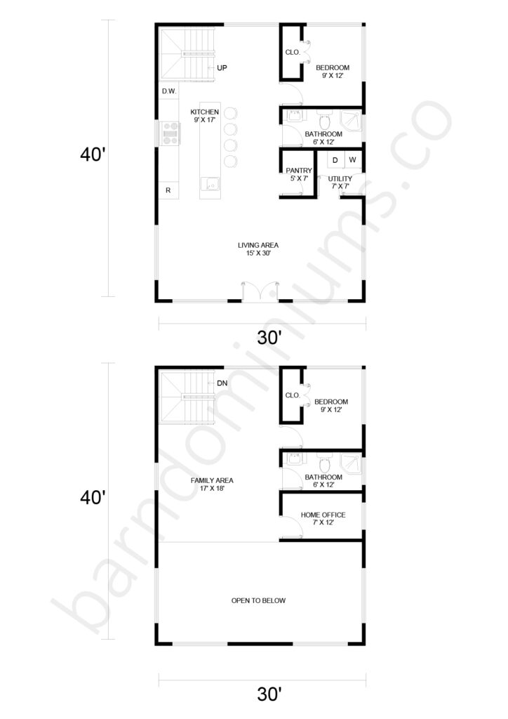 2-Story Barndominium Floor Plans - PL-90501