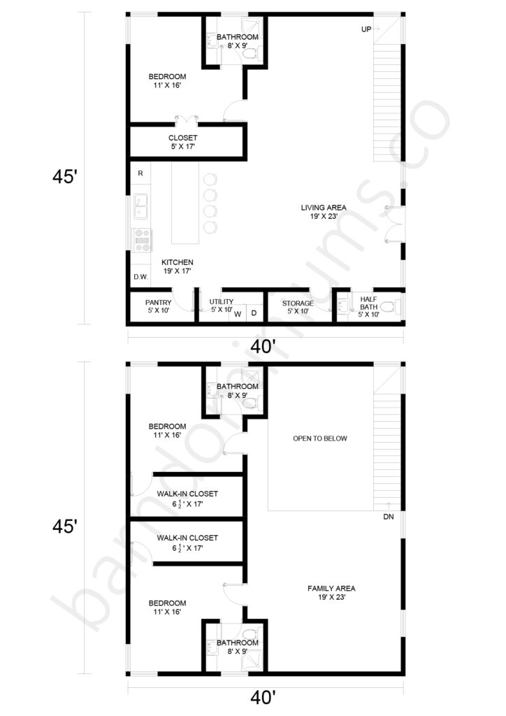 2-Story Barndominium Floor Plans - PL-90502
