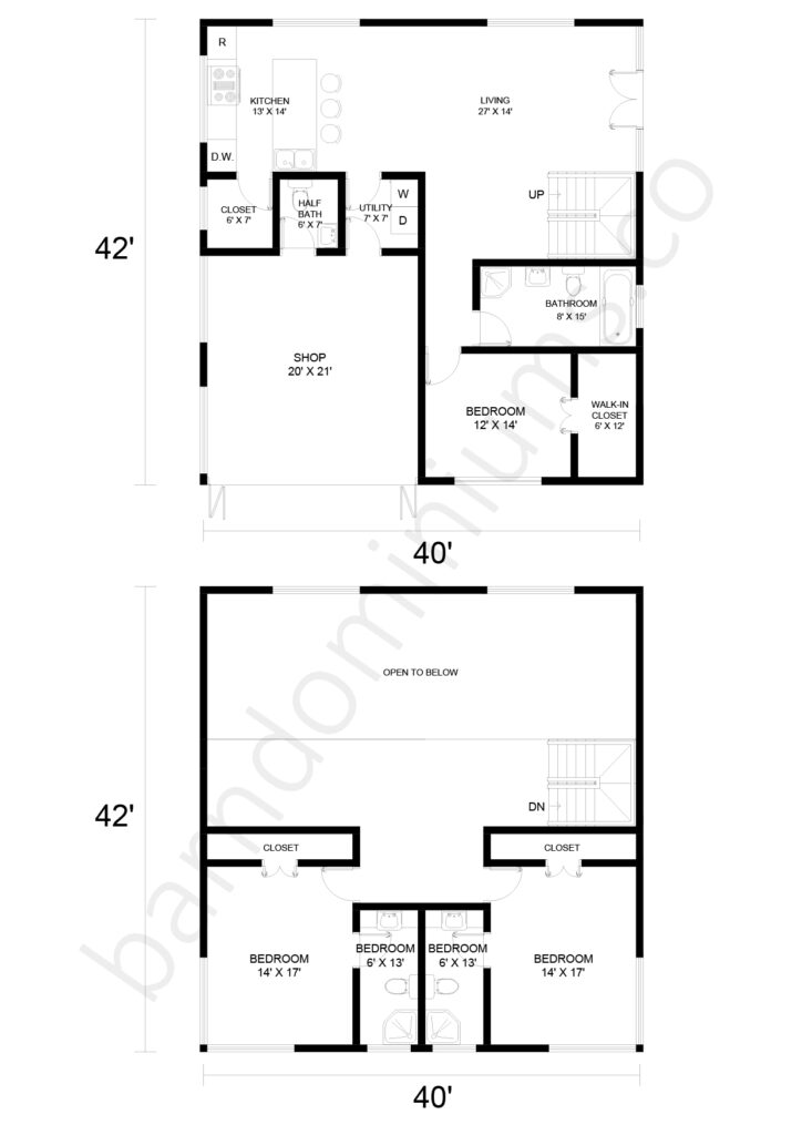 2-Story Barndominium Floor Plans - PL-90505