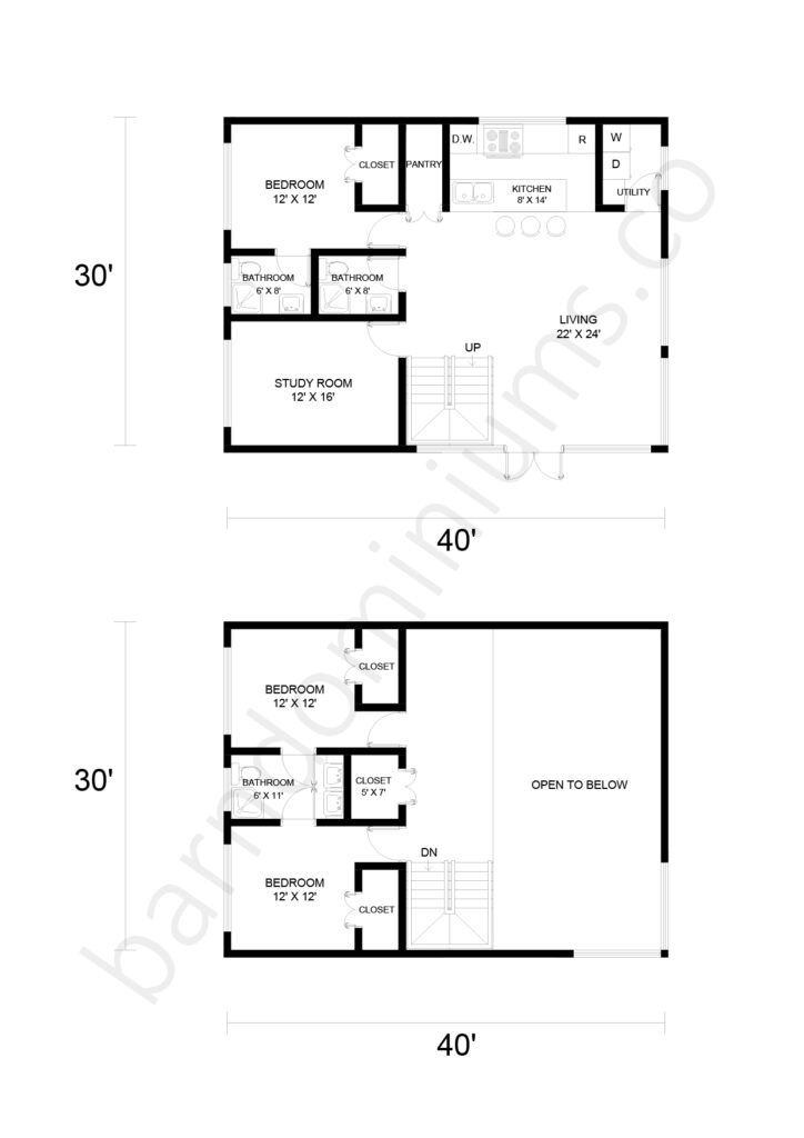 2-Story Barndominium Floor Plans - PL-90506