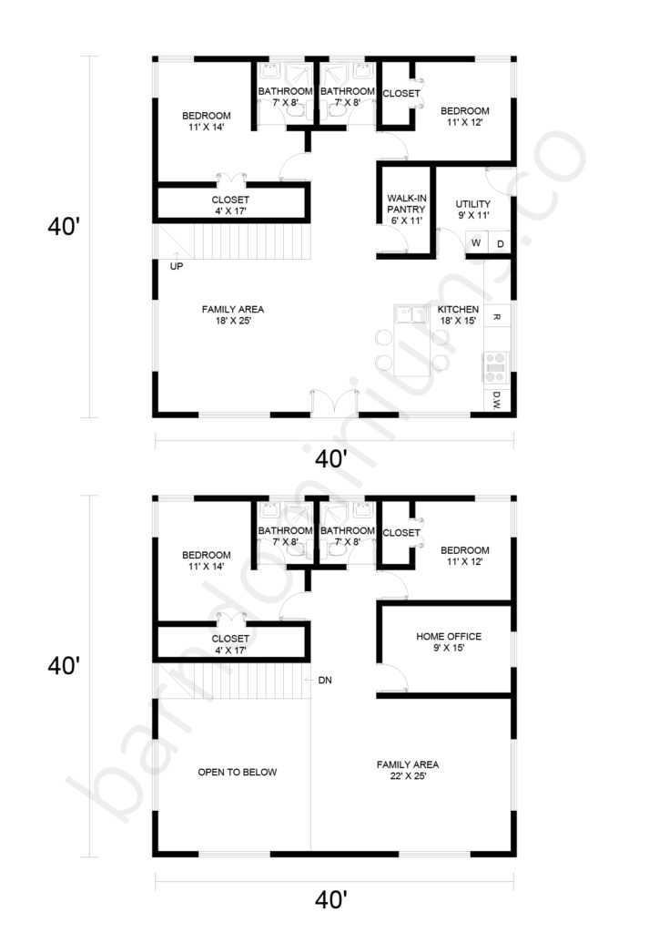 2-Story Barndominium Floor Plans - PL-90507