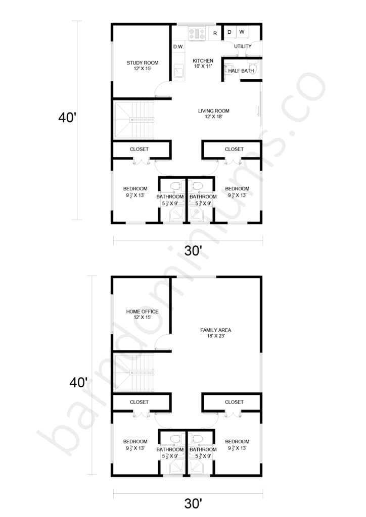 2-Story Barndominium Floor Plans - PL90508