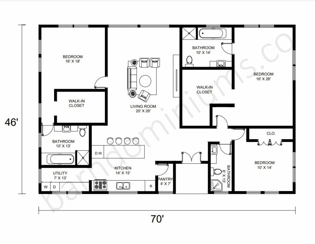 Barndominium Floor Plans with Two Master Suites - Floor Plan 2