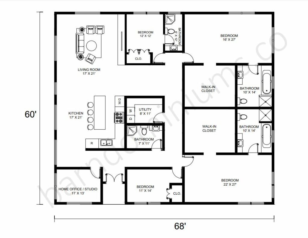 Barndominium Floor Plans with Two Master Suites - Floor Plan 3