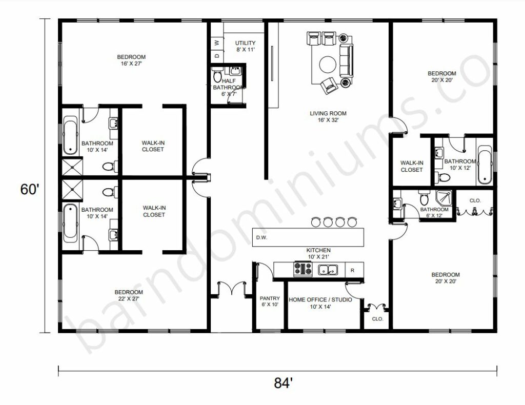 Barndominium Floor Plans with Two Master Suites - Floor Plan 4