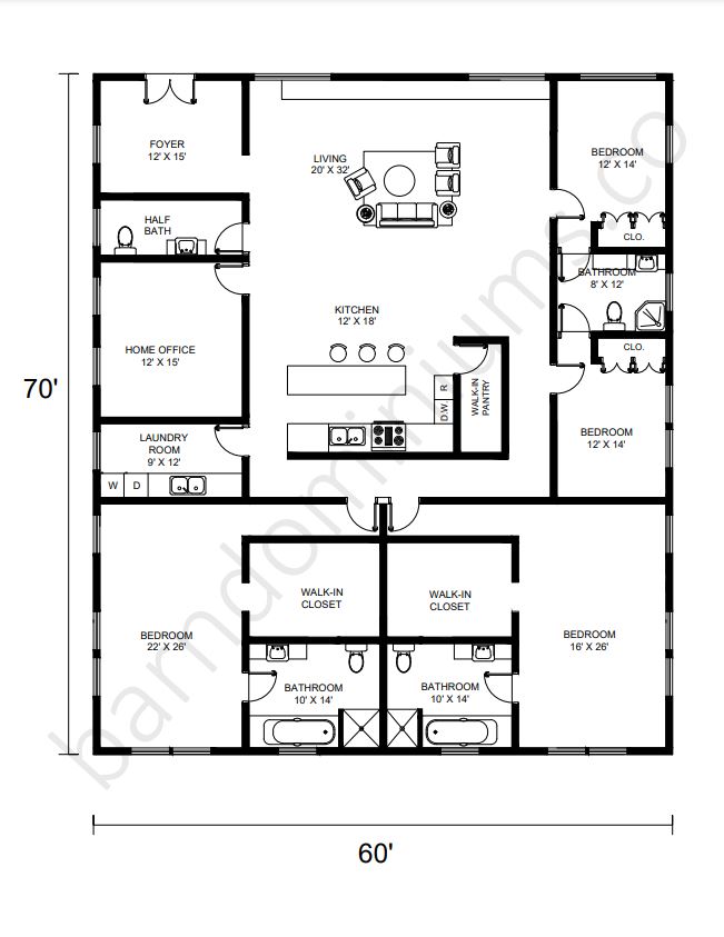 Barndominium Floor Plans with Two Master Suites - Floor Plan 5