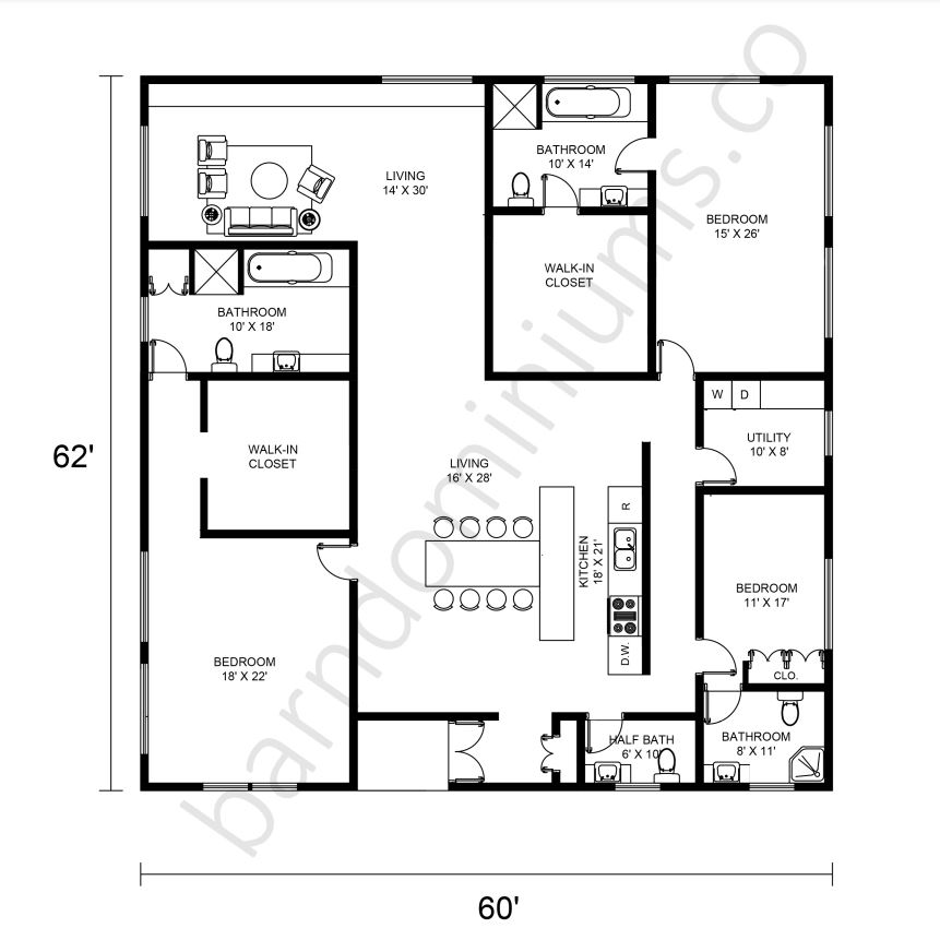 Barndominium Floor Plans with Two Master Suites - Floor Plan 6