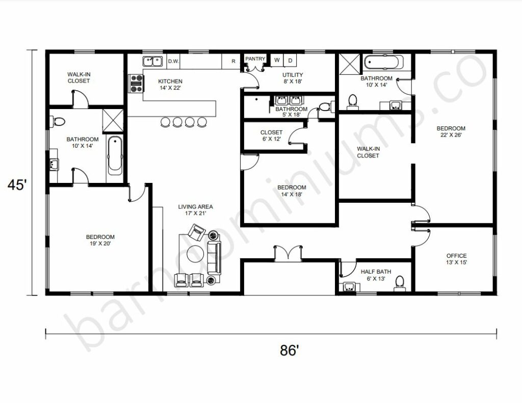 Barndominium Floor Plans with Two Master Suites - Floor Plan 7