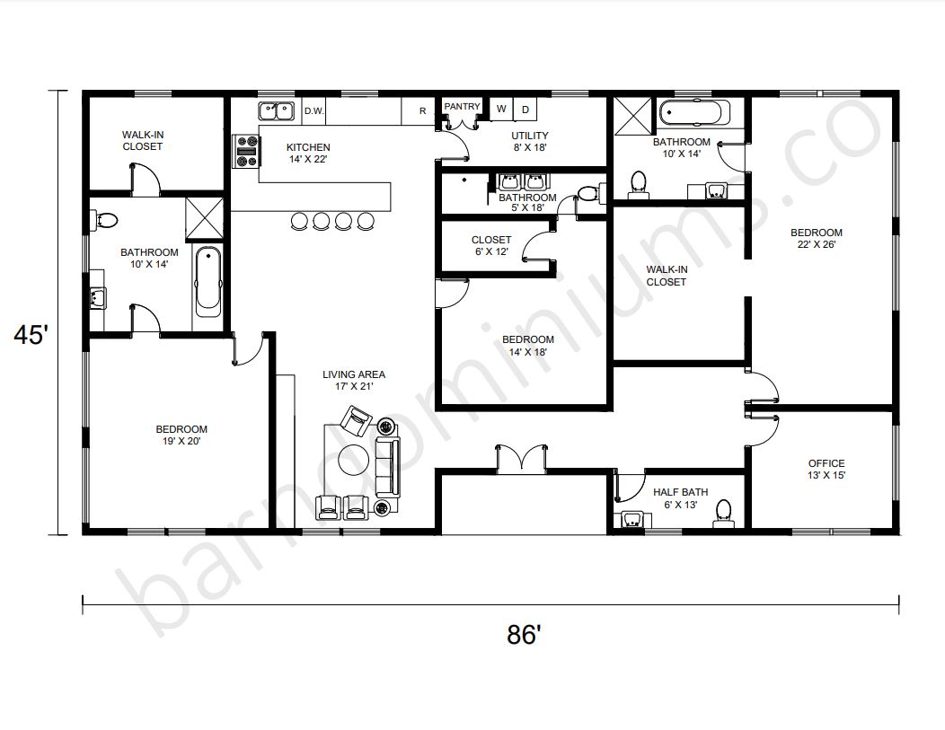 Barndominium Floor Plans with Two Master Suites