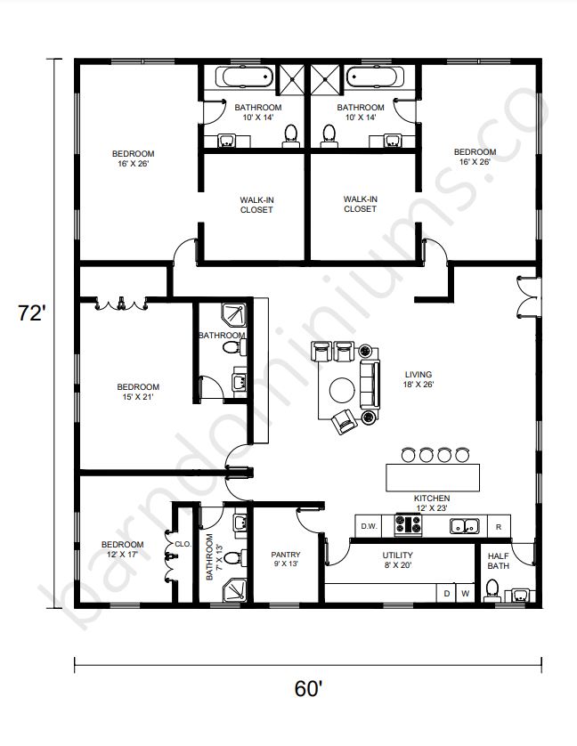 Barndominium Floor Plans with Two Master Suites - Floor Plan 8