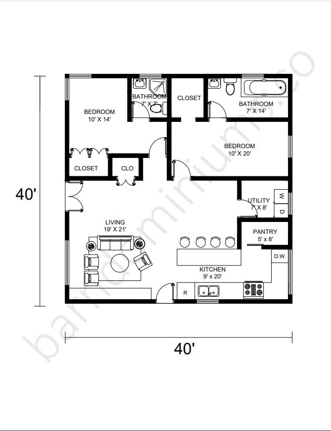 40x40 Barndominium Floor Plans - 2