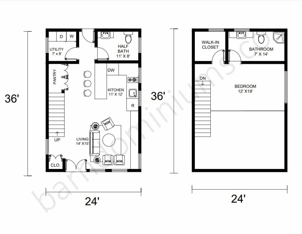 Barndominium Floor Plans with Lofts - 2