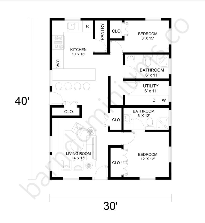 30x40 Barndominium Floor Plans - 2