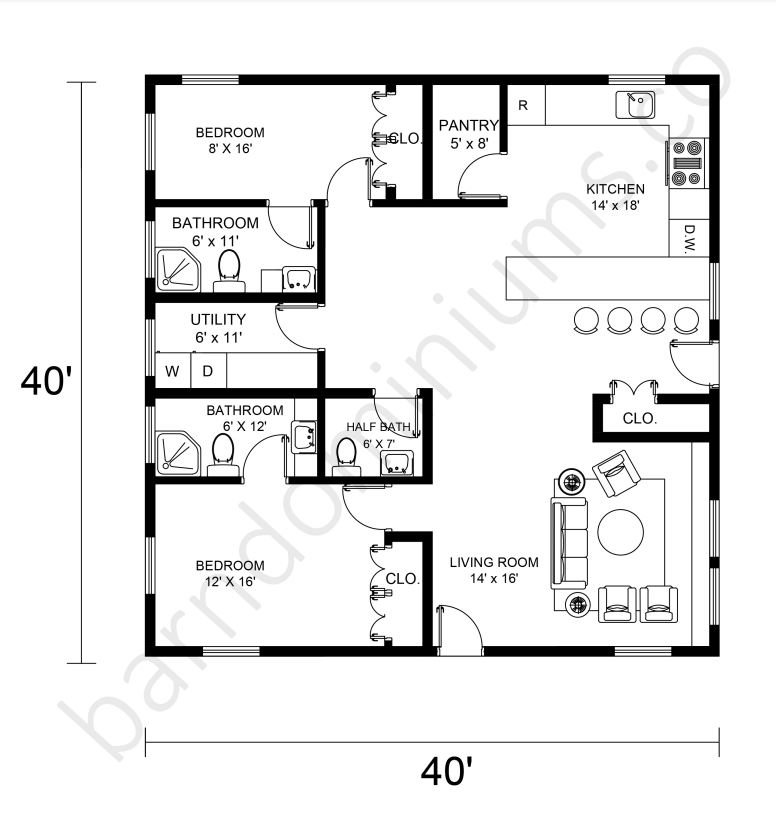 40x40 Barndominium Floor Plans - 3