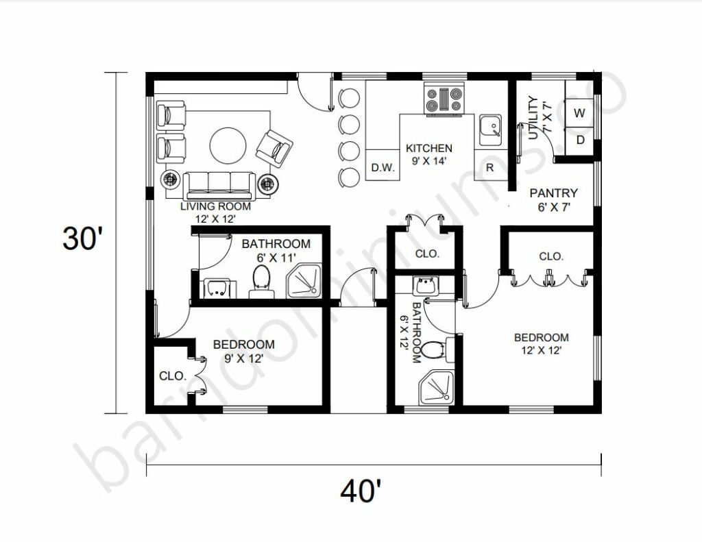 30x40 Barndominium Floor Plans - 3