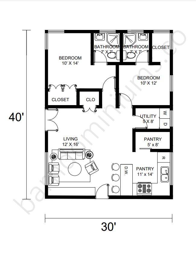 30x40 Barndominium Floor Plans - 4