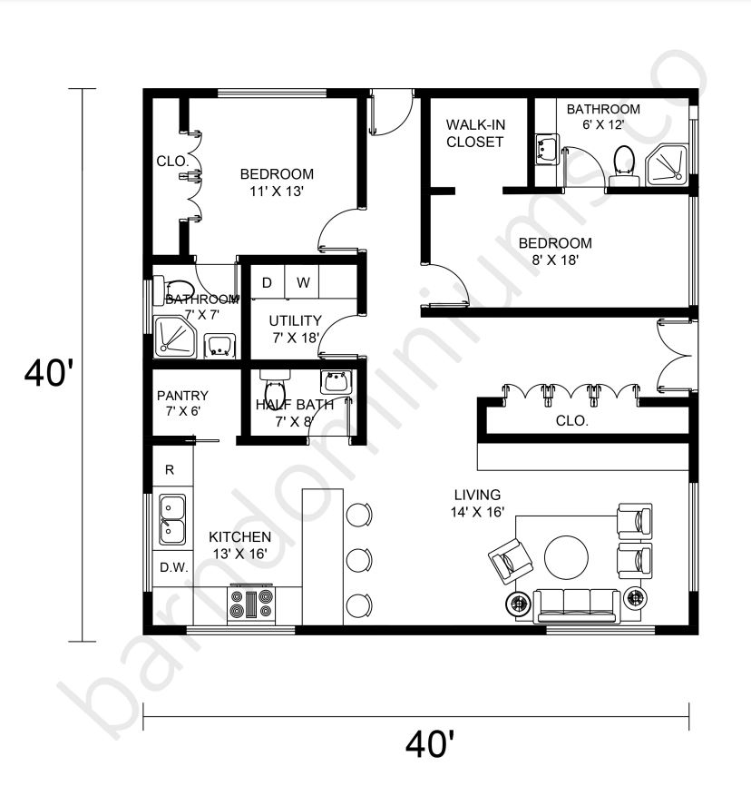 40x40 Barndominium Floor Plans - 5