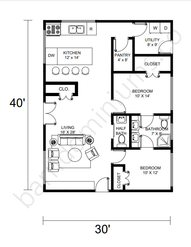 30x40 Barndominium Floor Plans - 5