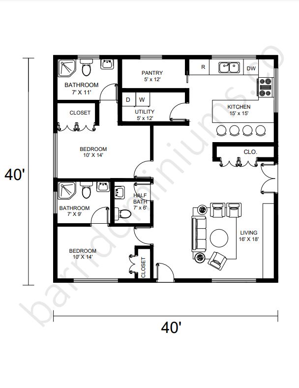40x40 Barndominium Floor Plans - 7