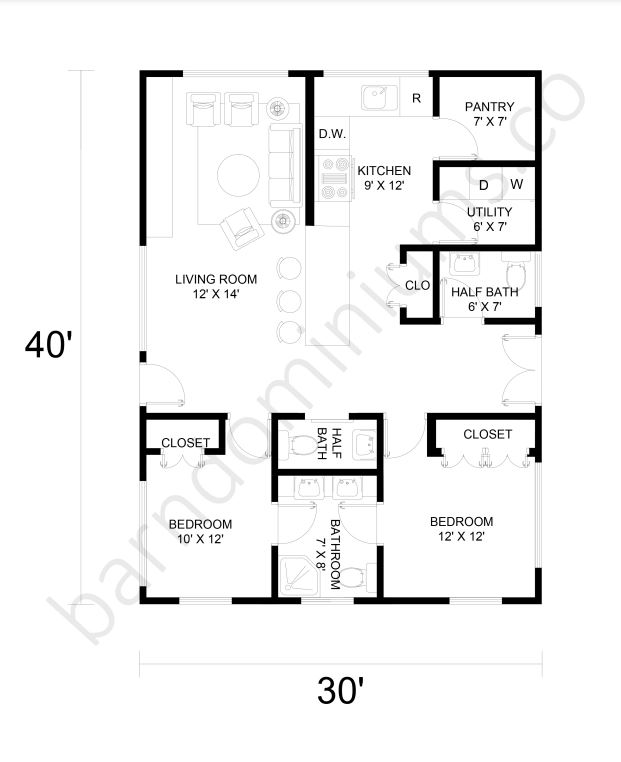 30x40 Barndominium Floor Plans - 7