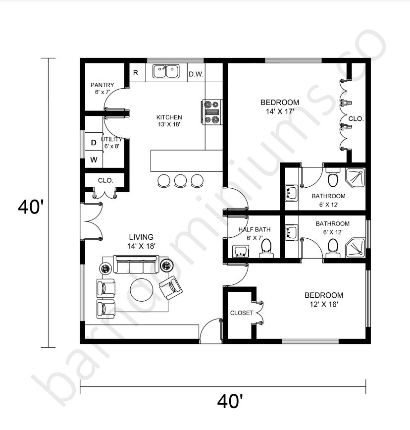 40x40 Barndominium Floor Plans - 8