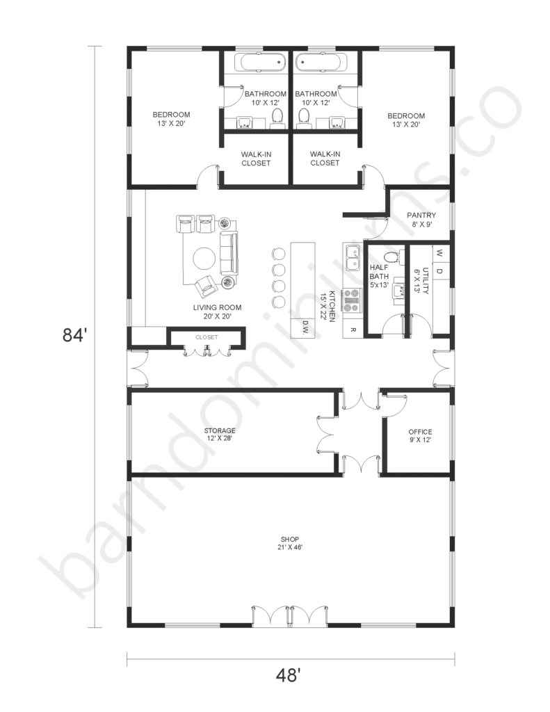 Barndominium Floor Plans with Shop
