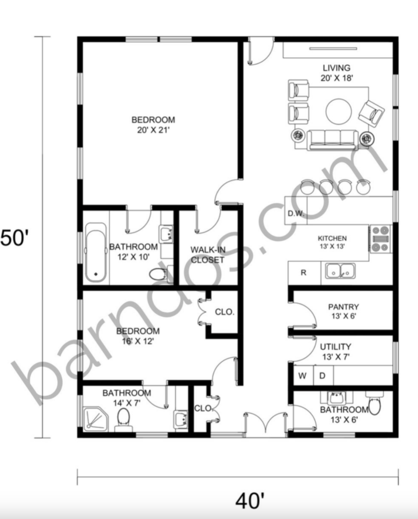 40x50 barndominium floor plans