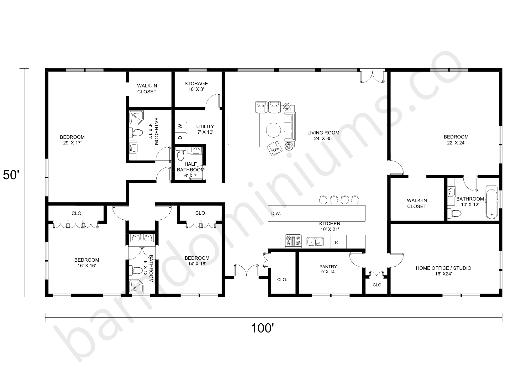 8 Incredible 50x100 Barndominium Floor Plans