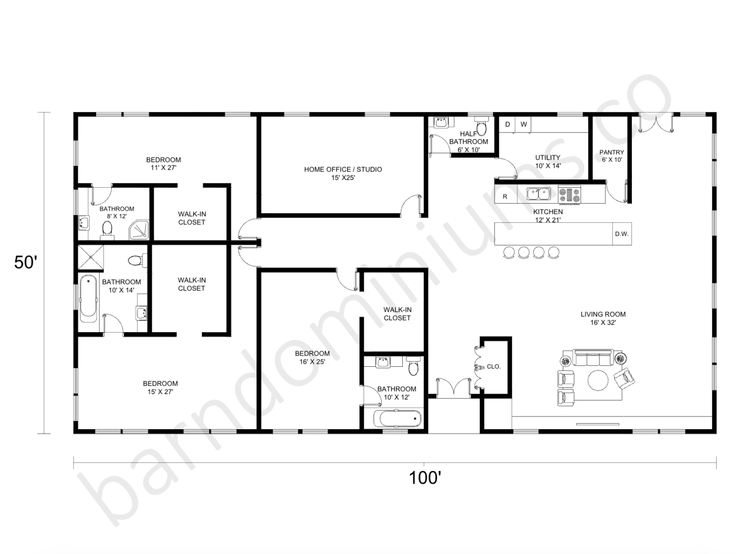 8 Incredible 50x100 Barndominium Floor Plans