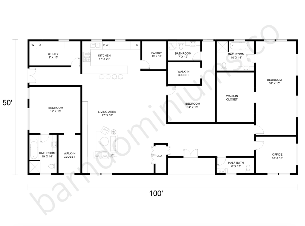 50x100 barndominium floor plans